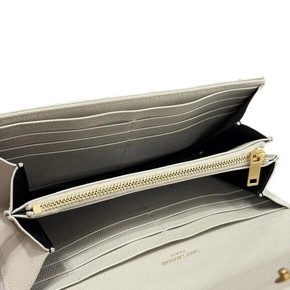 Auth SAINT LAURENT PARIS Monogram large flap wallet 372264 Cream Leather - Picture 3 of 5